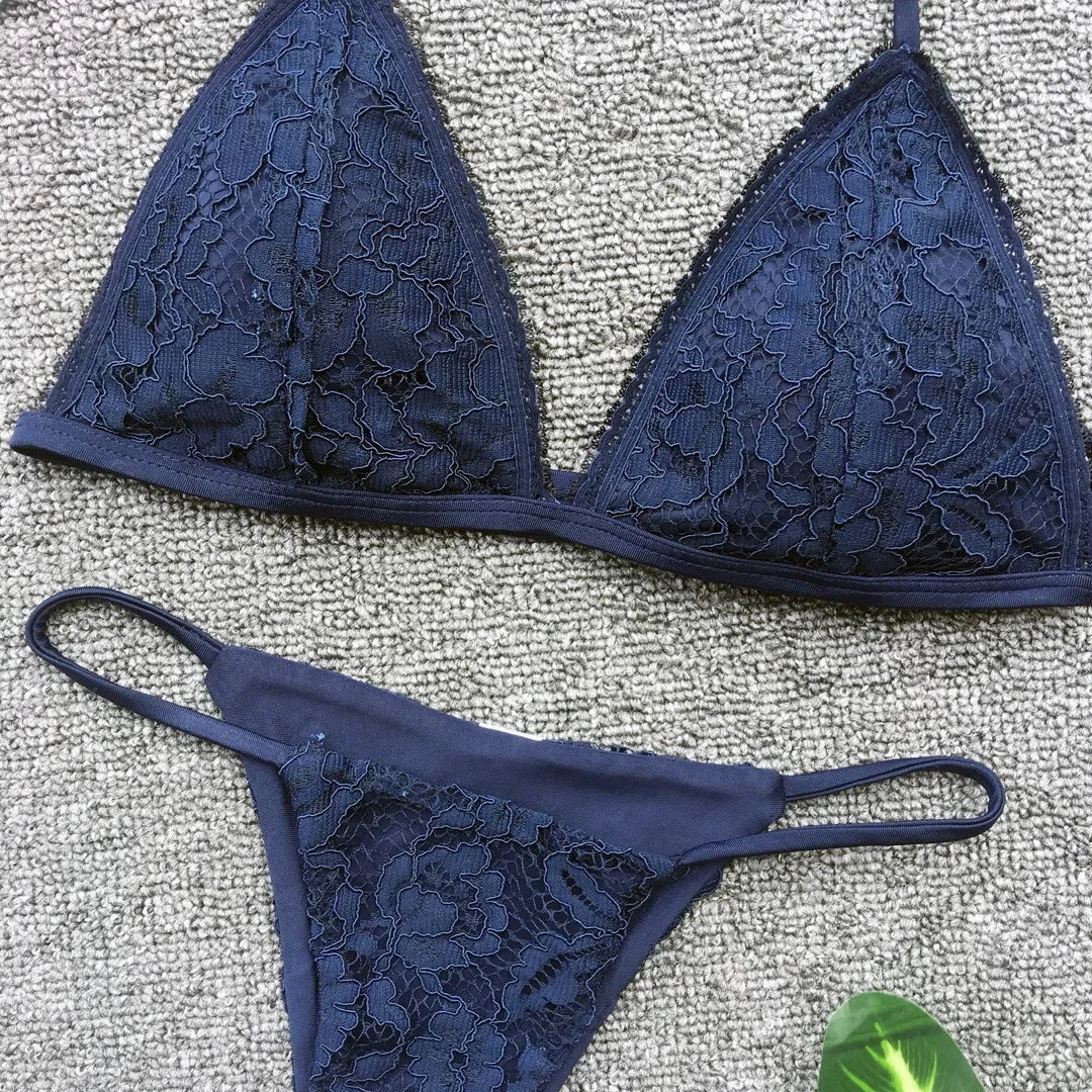 2021nova cor sólida maiô senhoras dividir rendas biquini feminino roupa de banho feminino sexy brasileiro push up bikini conjunto