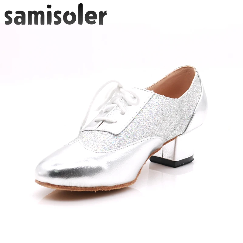 Samisoler  New Cloth Collocation Shine Ribbons Ballroom Fashion Dance Women Latin Dance Competition Shoes