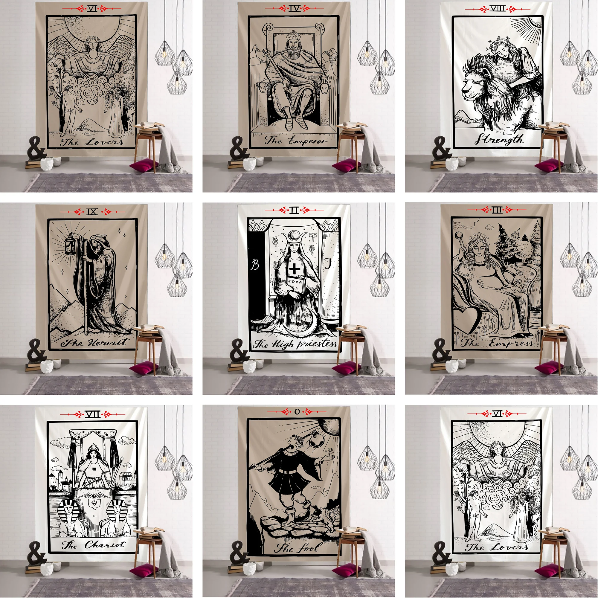 Middle Ages Illustration Tarot Tapestry Creative Dark Witchcraft Room Headboard Arras Carpet Astrology Blanket Home Decoration