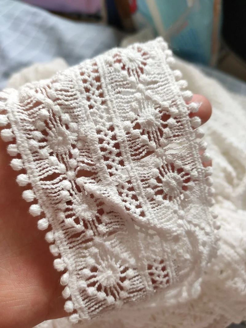 2yards/lot 7.8cm di larghezza di carta bianca (bianco sporco) pizzo da ricamo in puro cotone, accessori per pizzo cucito a mano per la casa