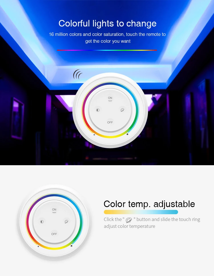 Miboxer Remote Control Matahari Terbit 2.4G Remote Control Pelangi DC12-24V FUT039SA untuk Dual White/Single Color/RGB/RGBW/RGB + CCT Strip LED