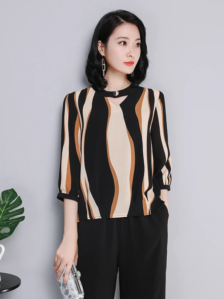 

Summer Female Silk T-shirt T Women Plus Size Striped Shirt Vintage Korean Tshirt 2023 Camiseta Mujer 012 KJ4020