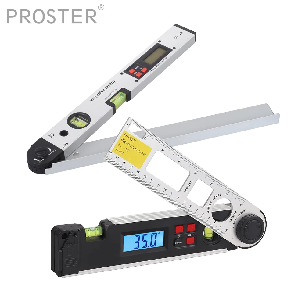 PROSTER 225° / 270° LCD Digital Protractor Spirit Level Angle Finder Gauge Meter with Portable Bag Hand Measuring Tool 255/400mm