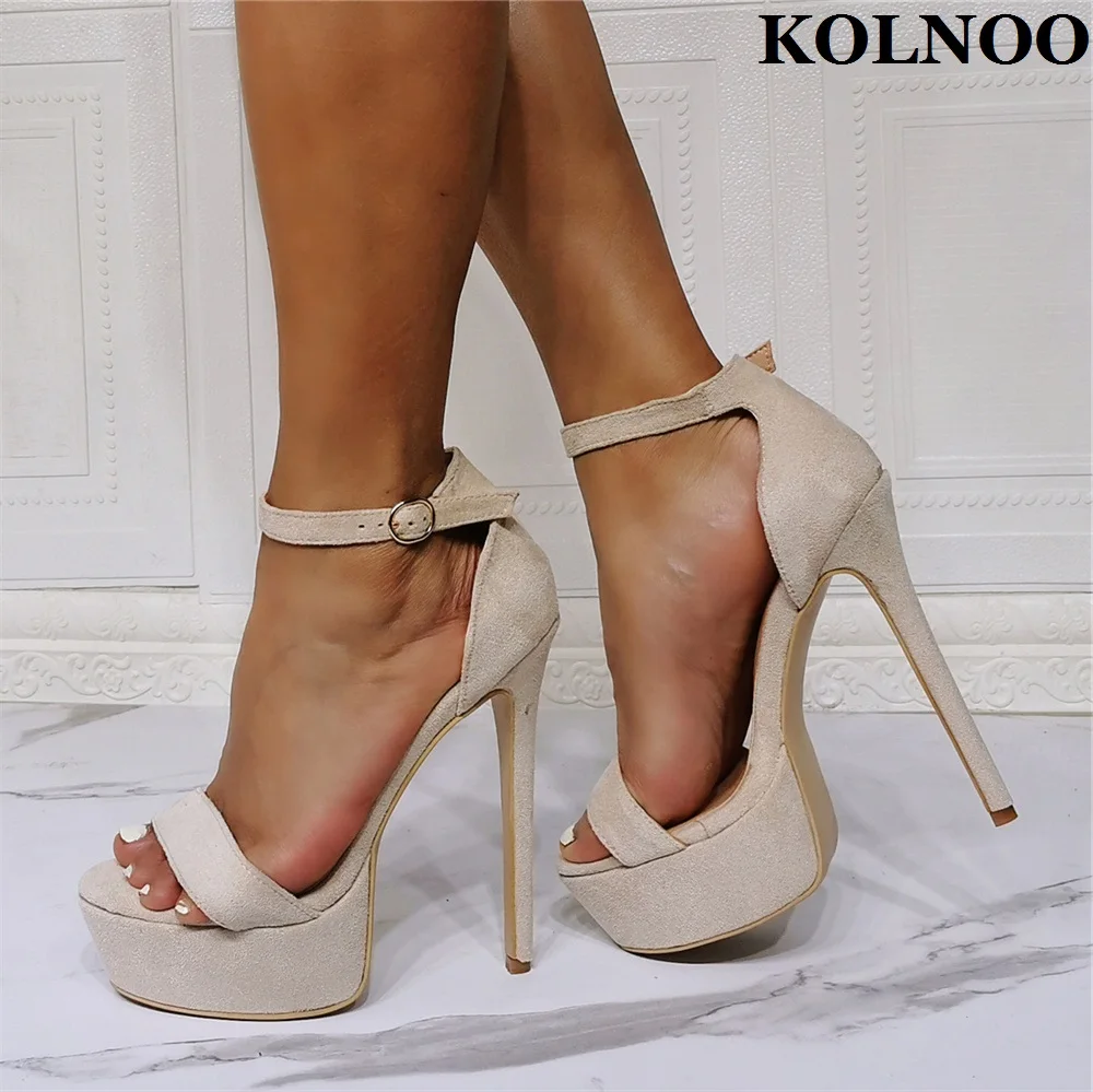 

Kolnoo Handmade Womens High Heel Platform Sandals Buckle Ankle Strap Sexy Party Summer Shoes Real Photos Evening Fashion Shoes