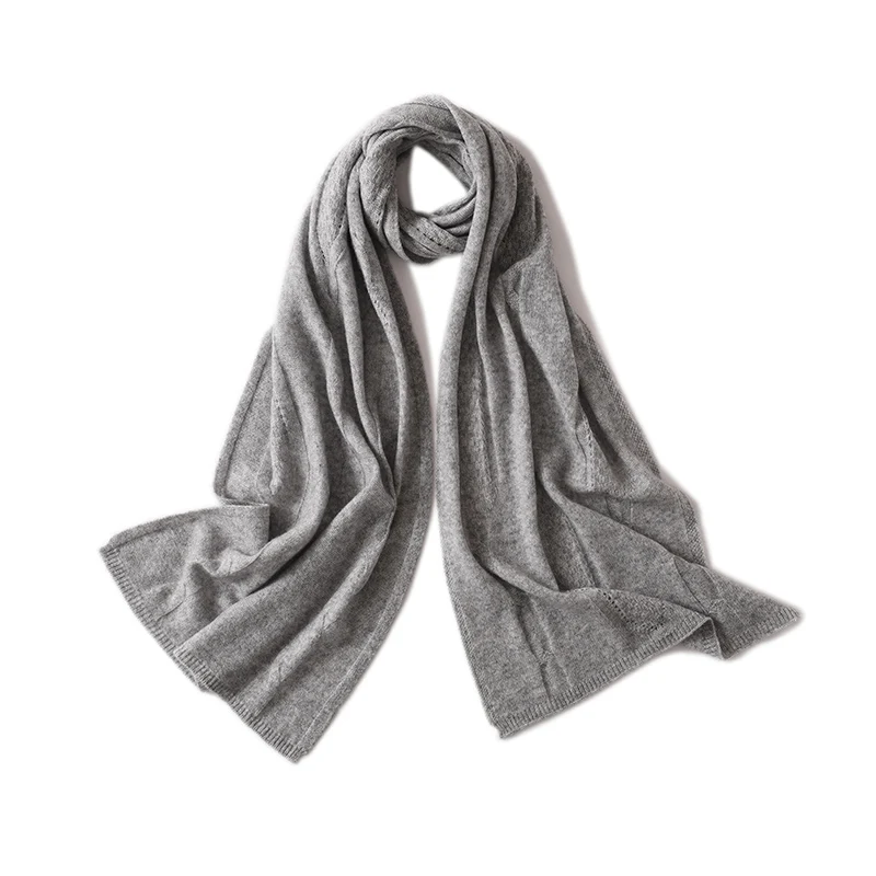 2023 Ladies High Quality 100% Cashmere Knit Comfortable Warm Long Scarf Cashmere Scarf Women Solid Shawl Cashmere Head Scarf