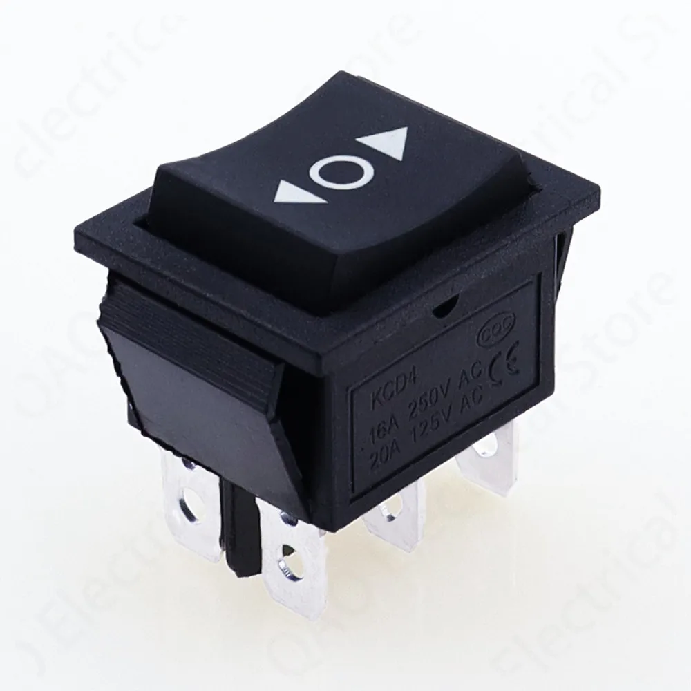 1PCS KCD4 Black Rocker Switch Power Switch ON-OFF-ON 3 Position 6 Pins The arrow is reset 16A 250VAC/ 20A 125VAC