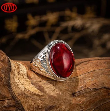 

925 silver inlaid beeswax ring blood amber open ring