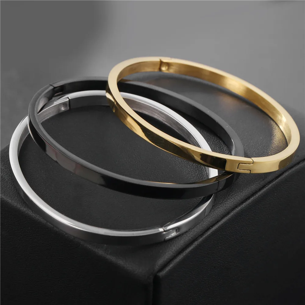 Opening Design Bracelet Bangle for Men Women Hip Hop Men Round Stainless Steel Bracelet & Bangles Jewelry Pulseira Feminia