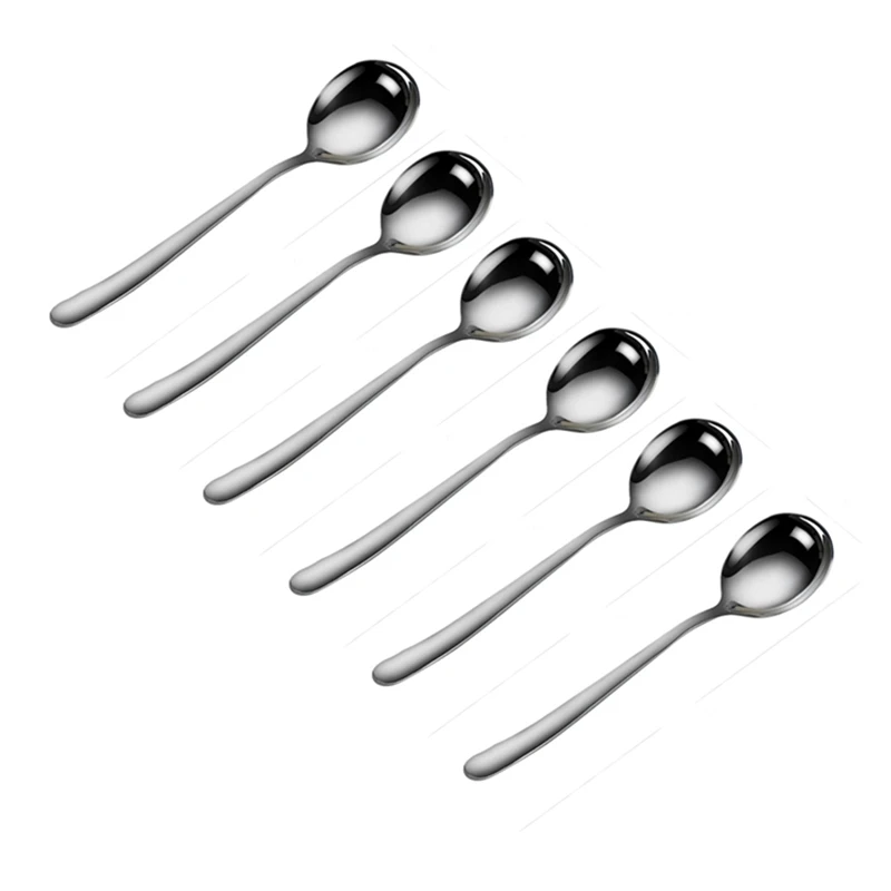 

6Pcs Silver Long Handled Stainless Steel Coffee Spoon Ice Cream Dessert Tea Spoon For Picnic Kitchen Accessories