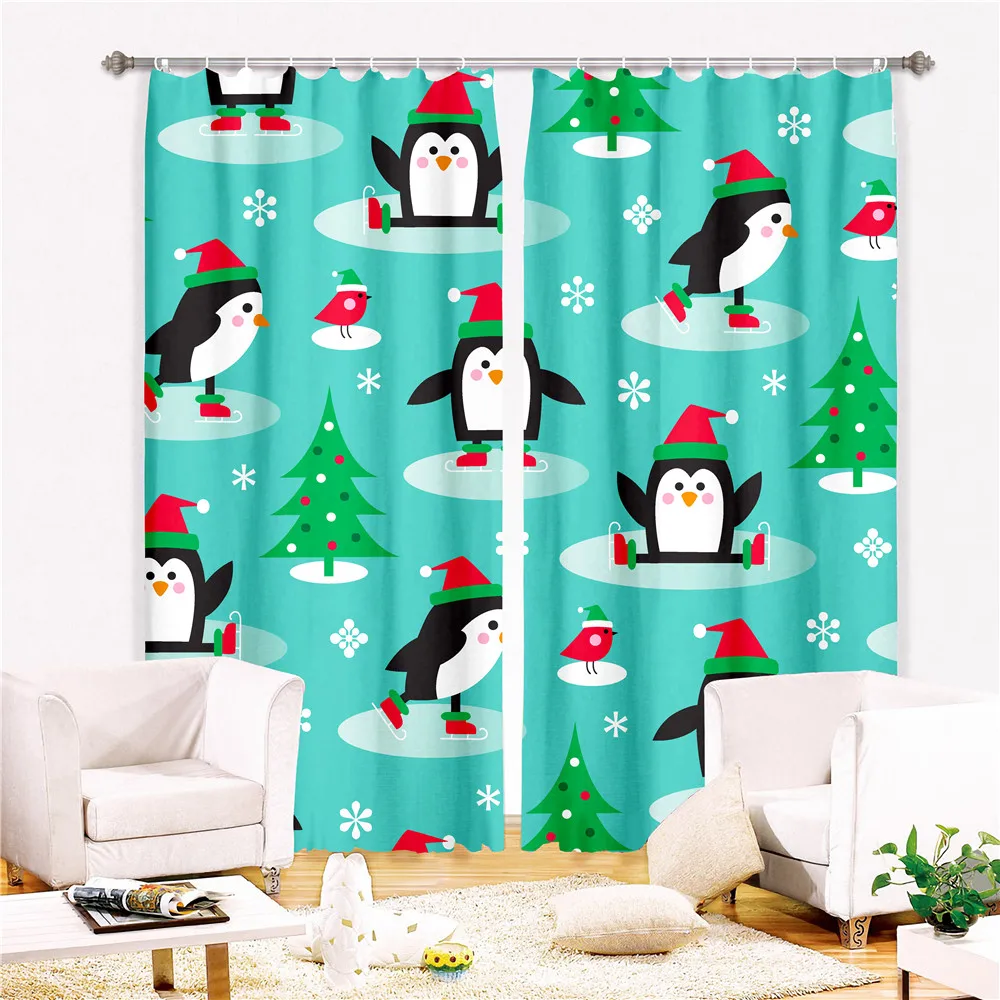 Likurb Christmas Santa Penguin 3D Printing Blackout Curtain Home Decoration for Kids Adults Bedroom Livingroom Home Decor