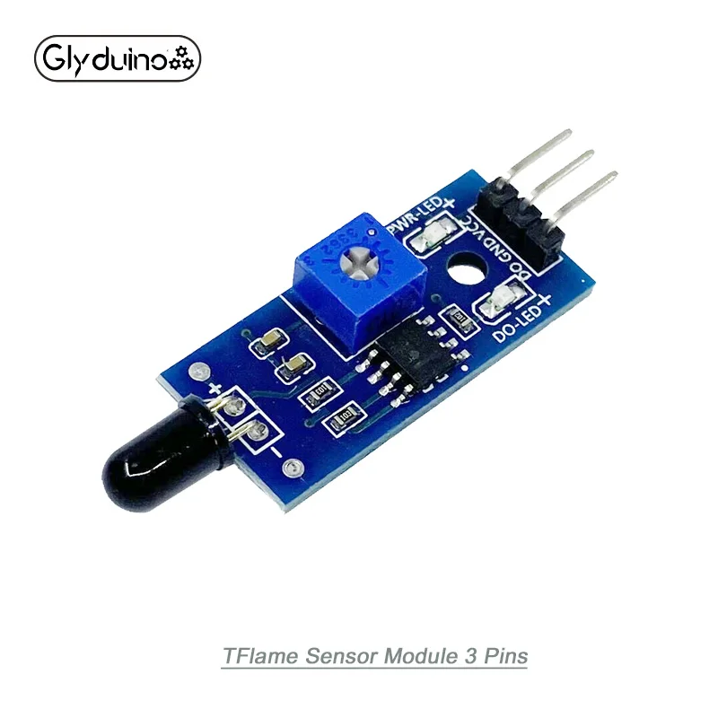 Glyduino Flame Sensor Fire Detection Module Infrared Receiver 3.3-5V Wavelength 760nm-1100nm 60° Ranging 80CM