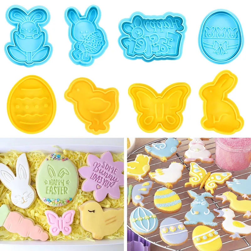 

1Set Easter Food Grade Plastic Cookie Mold Animal Biscuit Cutter 3D Cartoon Rabbit Molds Baking Tools Party Cupcake DIY Supplies