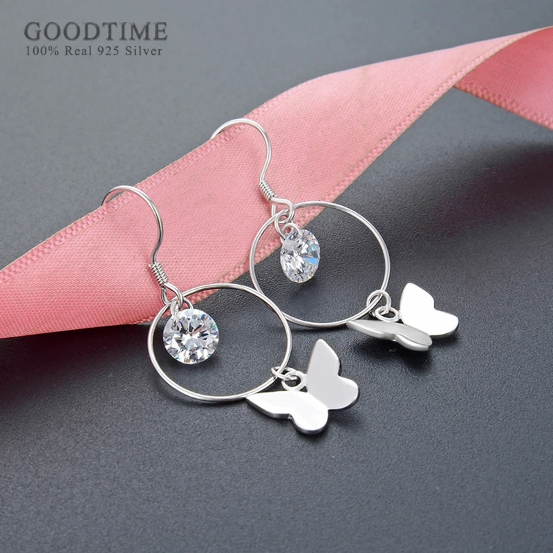 Fashion Women Earring Pure 925 Sterling Silver Zircon Butterfly Earrings With Rhinestone Gift For Girl Party Dress Up