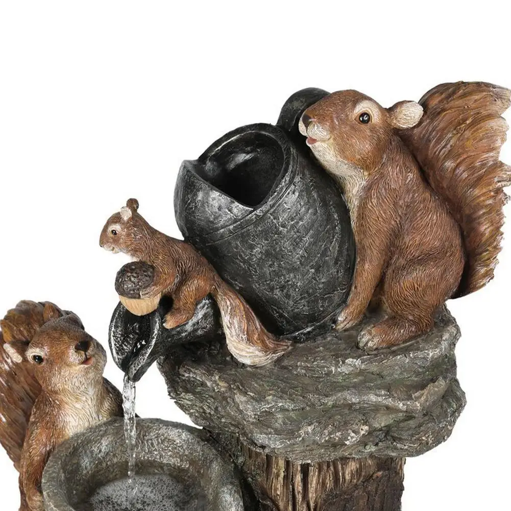 Animal Garden Statue Water Fountain Solar Garden Squirrel Duck Resin Decor Home Garden Craft Decor