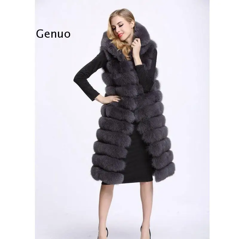 Long Fur Vest Winter Women Luxury Faux Fox Fur Vest Furry Slim Woman Fake Fur Vest  Faux Fur