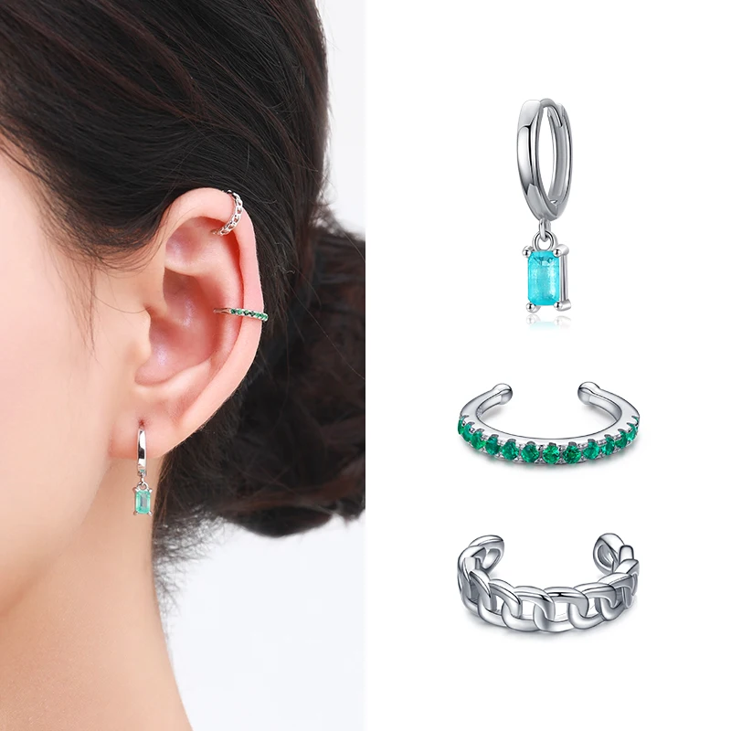 MODIAN 1 Piece Fashion Ear Clips 925 Sterling Silver Tourmaline Girls Circle  Cuff Earrings For Women Fine Jewelry Gift