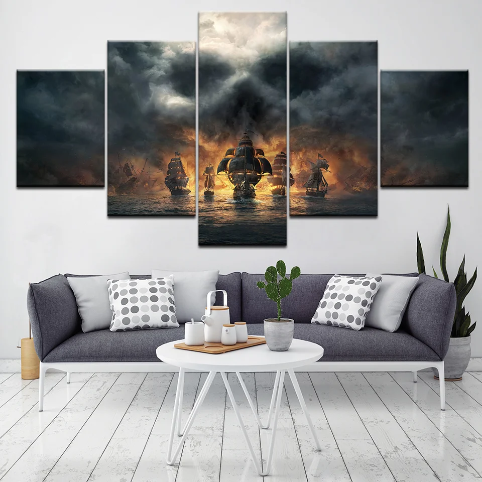 Canvas Painting 5 Pieces Pirates of the Caribbean Movie Wall Art Pictures Modular Wallpapers Poster Print for Living Room Decor