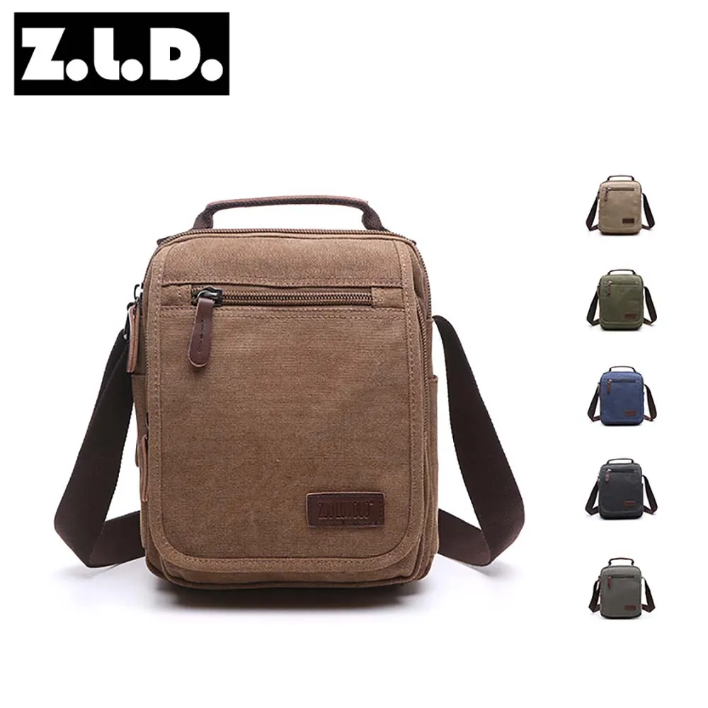 Solid Color Canvas Small Vertical Section Square Shape Handbag Men Shoulder Bag
