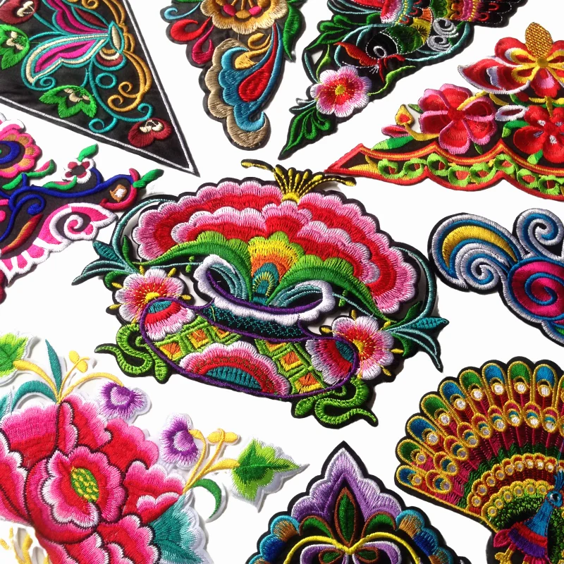 1Pc Flower Patches Rose Embroidery Iron On Apparel Clothing DIY Accessories Fabric Applique Stickers Chinese Style