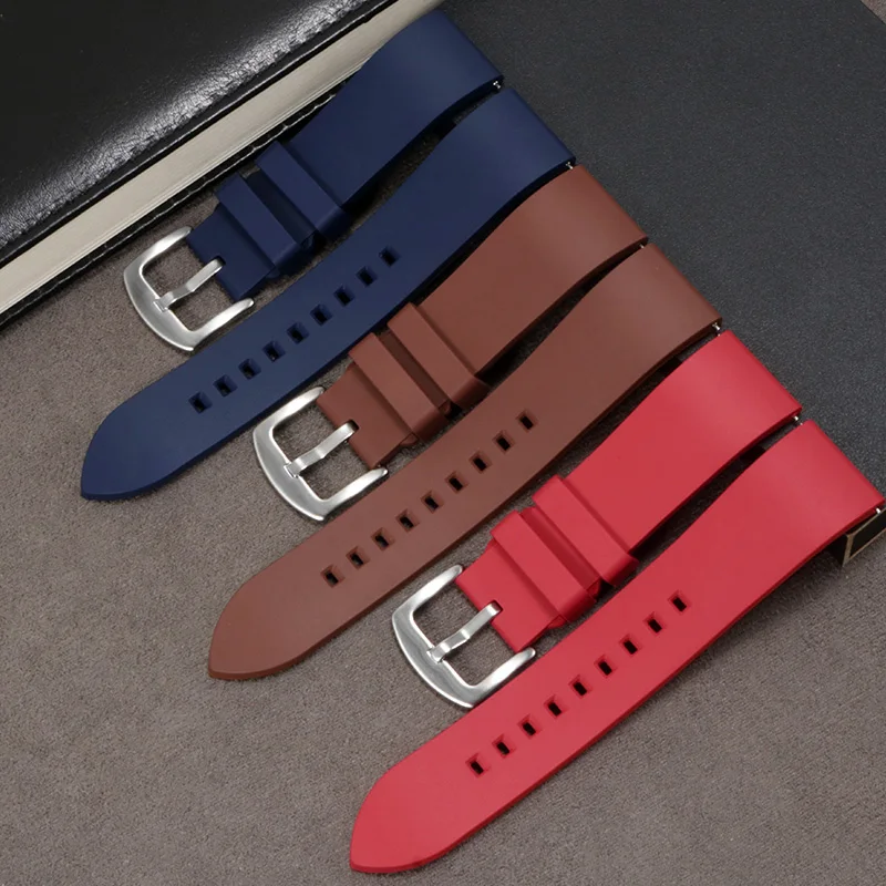 Yopo 20mm 22mm 24mm Fluorine Rubber watchband black red blue strap with pin buckle for men's watch accessories