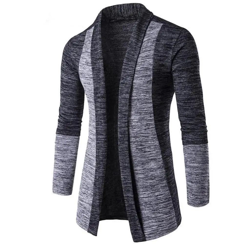 Camisola masculina retro cardigan costura contraste cor de manga comprida fino casaco de camisola masculino inverno