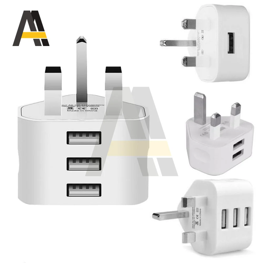 UK Travel Plug Adapter Type G Multi-Type Conversion Wall Socket 1/2/3 Port USB Adapter for iPhone 11/ Samsung/Huawei/Xiaomi