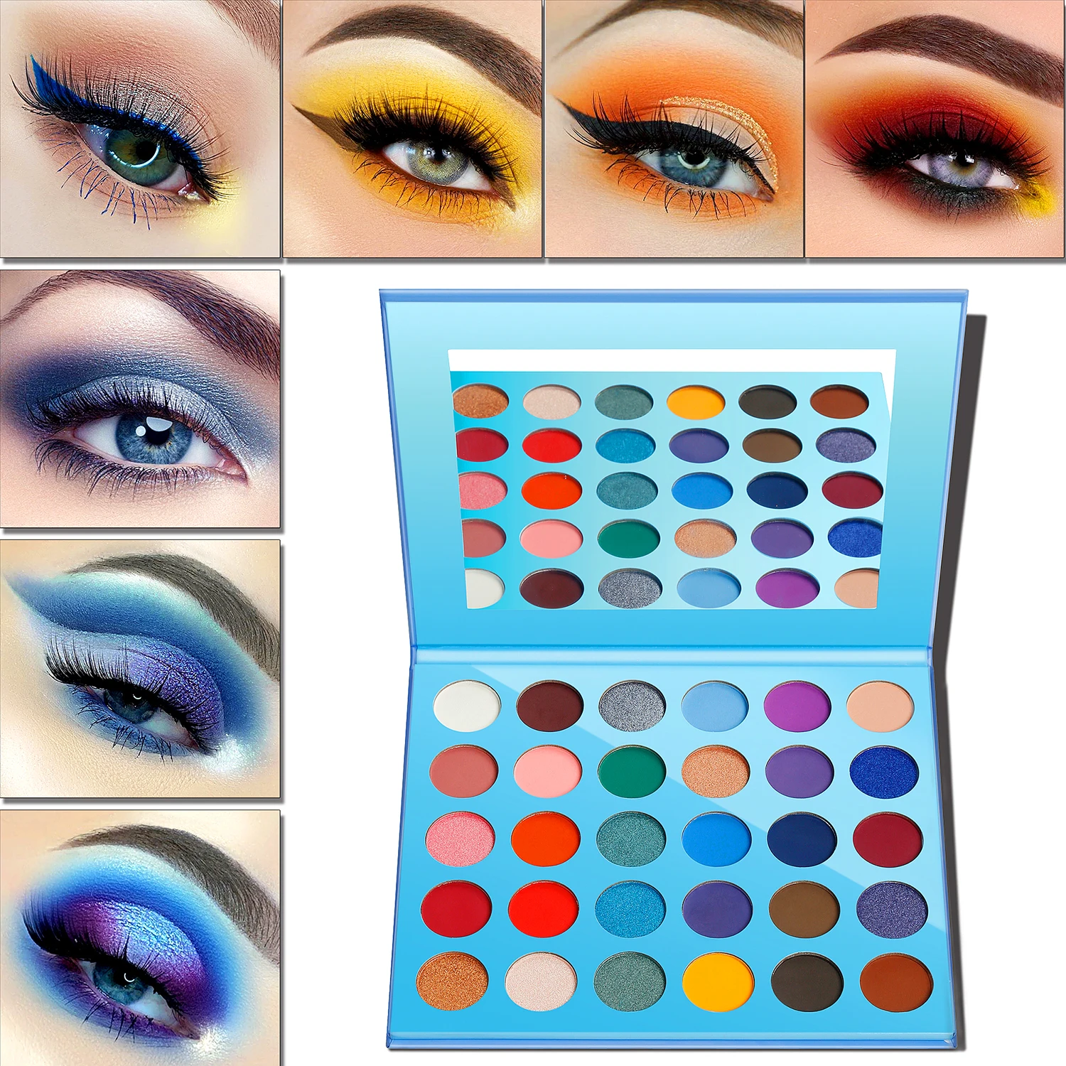 DELANCI Blue Eyeshadows Palette 30 Color Wholesale Shiny Shadows Bright Makeup Shadows Matte Shimmer Glitter for Eyes Beauty