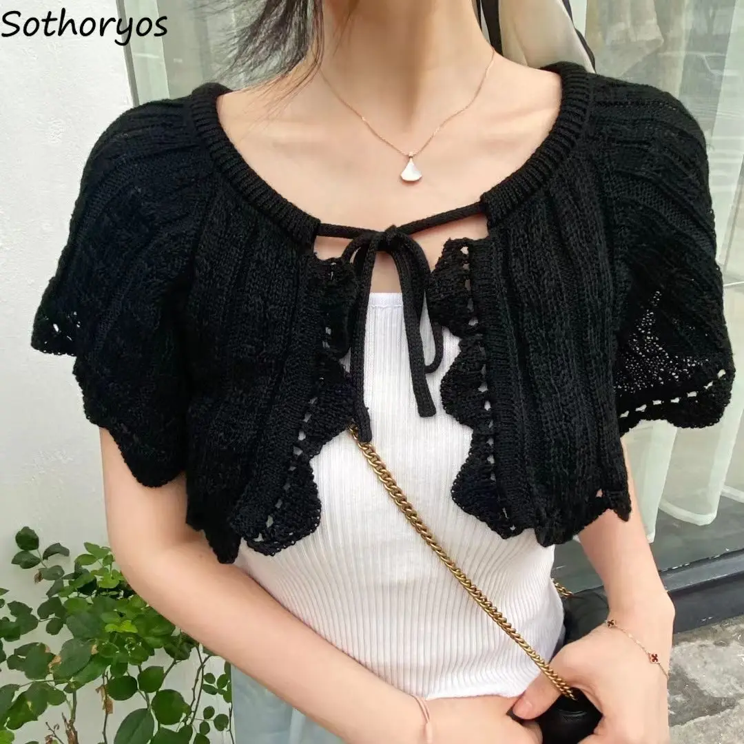 Shrugs Women Belt Knitted Elegant Bolero All-match Outwear Female Solid Sleeveless Shawl Casual Korean Style Feminine Cape Daily