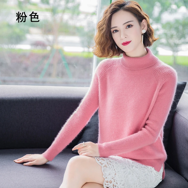 New Pure 100% Mink Cashmere Knitted Sweater Women Tops Autumn Winter Turtleneck Pullovers Female Long Sleeve Solid Color Jumper