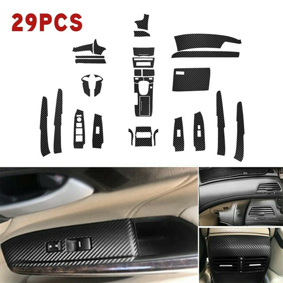 3D Carbon Fiber Style Car Interior Kit Cover Trim 29pcs For Honda Accord 2008-2012