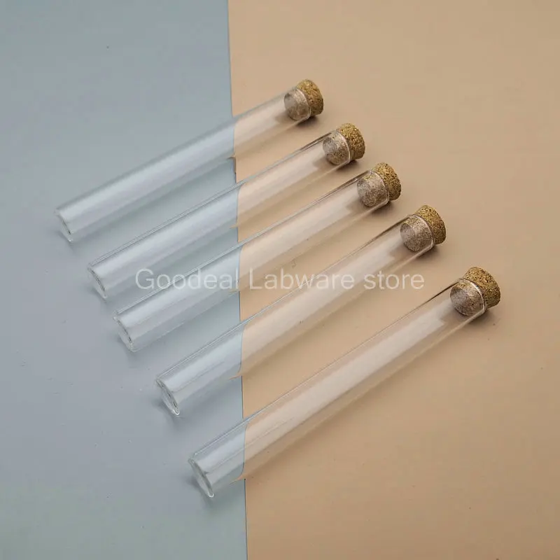 20pcs 50pcs 100pcs Lab 12x100mm Thickening Glass Flat-bottom Test Tube with Cork Stoppers Mini Vial Tube School Supplies