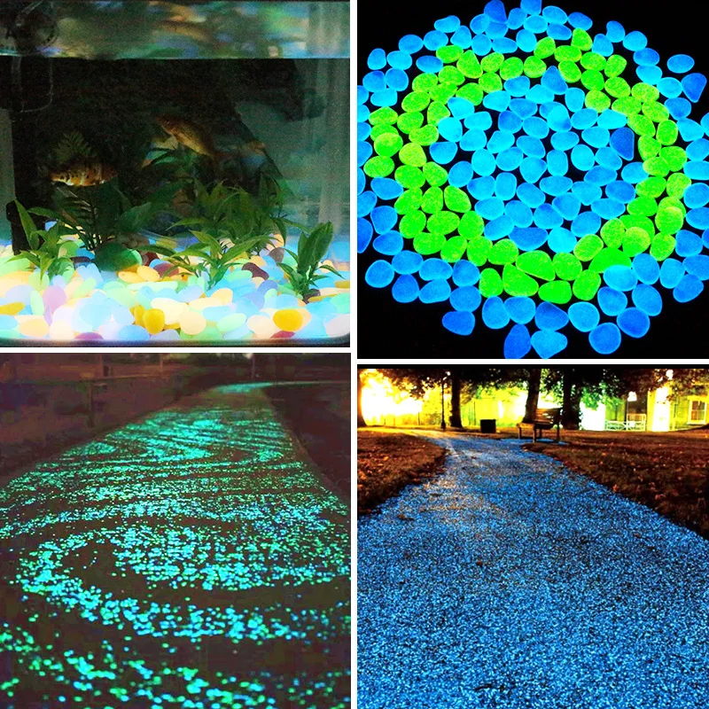 Seixo luminoso para decoração de aquário, decoração de jardim, pedras decorativas de aquário, brilho no escuro, 50 unid