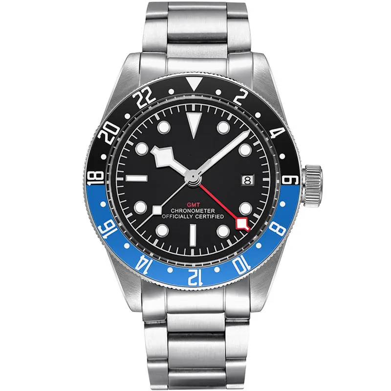 Imagem -04 - Nadar Corgeut Luxo Marca Relógios Masculinos Luminosa Schwarz Bay Gmt Automático Militar Esporte Data Relógio de Pulso Mecânico 10atm