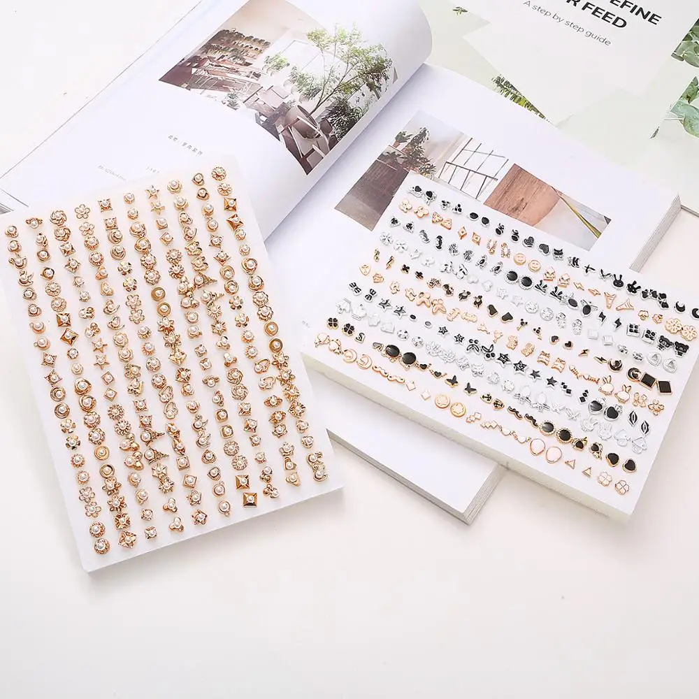 القادمون الجدد 100 زوج/حزمة اساليب متباينة حجر الراين ABS زهرة هندسية الحيوان أقراط مجموعة للنساء مجوهرات اكسسوارات