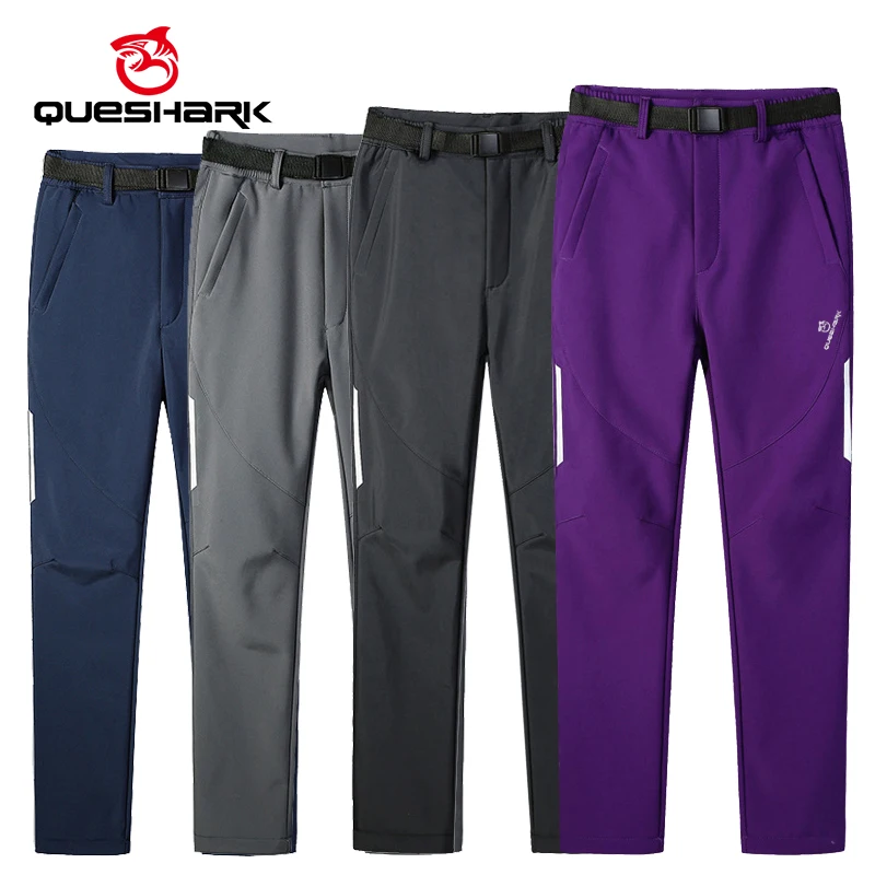 QUESHARK Women Softshell Fleece Cycling Pants Windproof Waterproof  MTB Road Bike Bicycle Hiking Camping Trekking Trousers