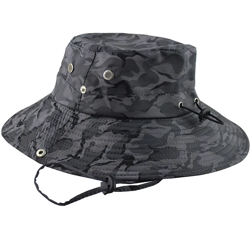 Wide Brim Boonie Hat for Outdoor Mesh Liner Camo Bucket Cap Hat for Travel Fishing Safari Sun Protection LL@17