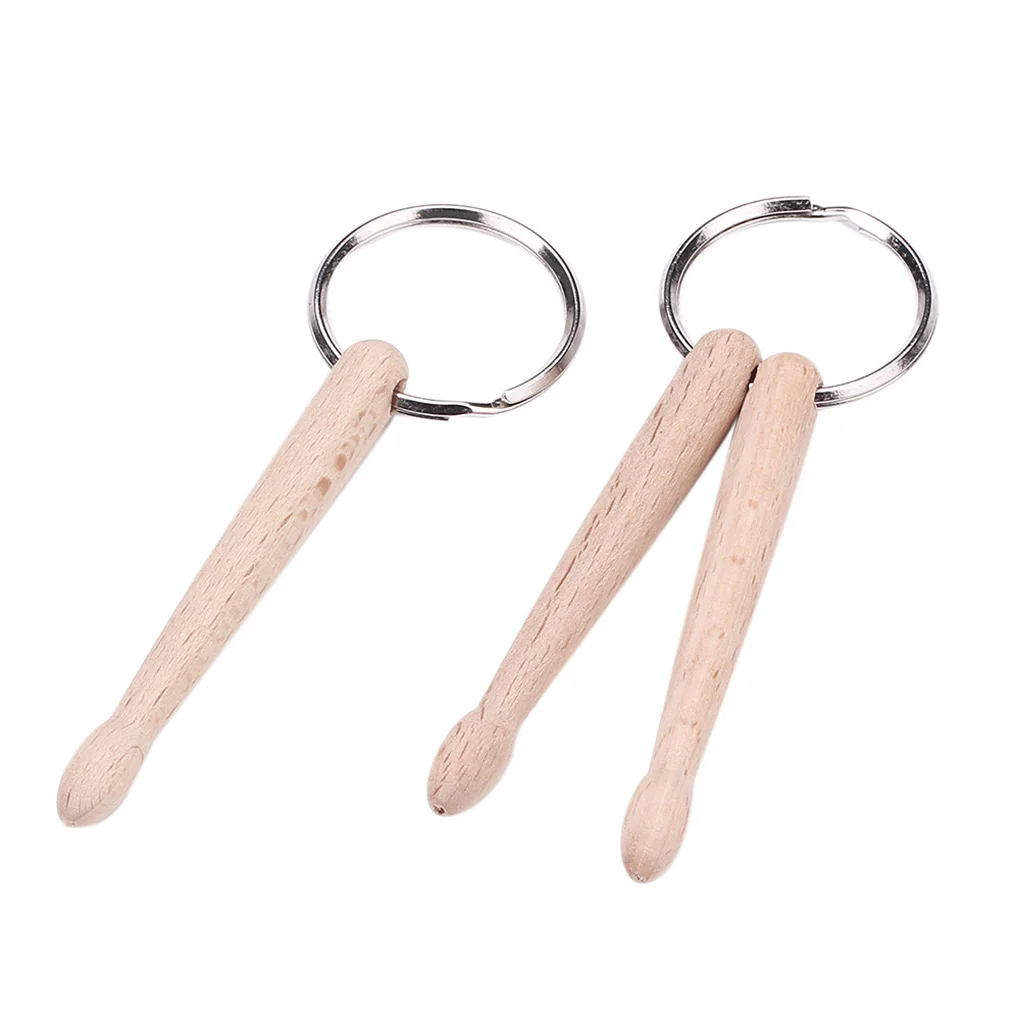 New Portable Mini Wood Drumsticks Keychain Key Ring Chain Beech Drum Sticks Keyrings Percussion Music Man Women Boys Gift