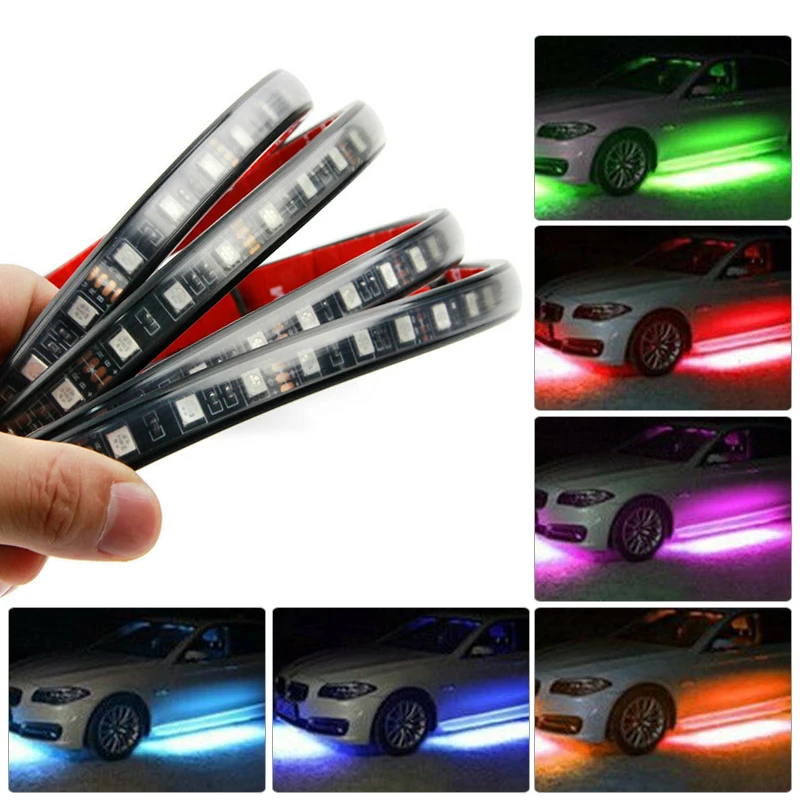 4Pcs Underglow Flexible Strip LED Remote /APP Control RGB LED Car Neon Light Chassis Tube Atmosphere Lamp Kit Phone Control