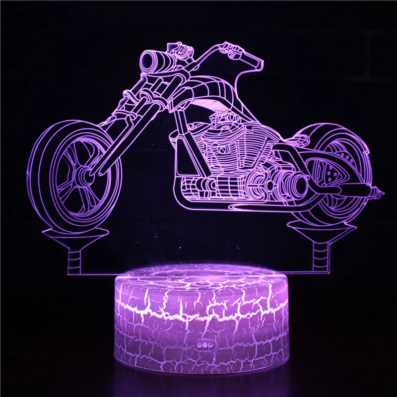 Table Lamp 3D Illusion Motorcycles Collection Touch Remote Control Colorful Led Lights Changing Night Light Home Room Decor Gift