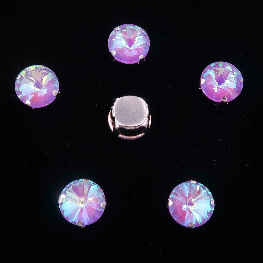 Rivoli runde silberne Krallenfassungen mit Glaskristallen in Regenbogenfarben, 8 mm, 10 mm, zum Aufnähen von Strasskristallen, Applikationen für Kleidung, DIY – Detail 14