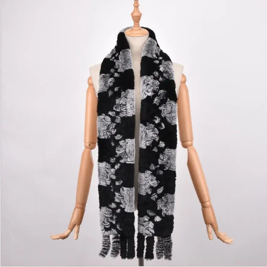 

Real Rex Rabbit Fur Scarf Women Long Winter Knitted Warm Wrap Luxury Fashion Poncho S05