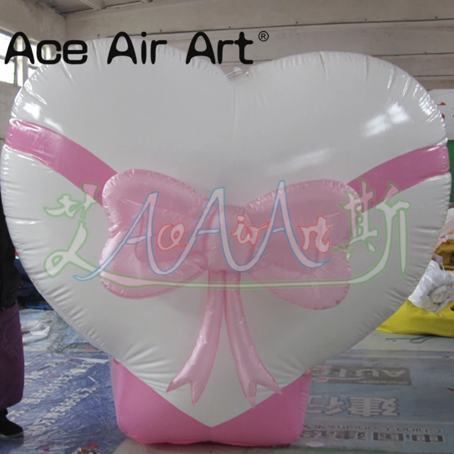 Corazón rosa inflable directamente de fábrica con lazo, regalo del Día de San Valentín para decoración de fiesta al aire libre, hecho por Ace Air Art