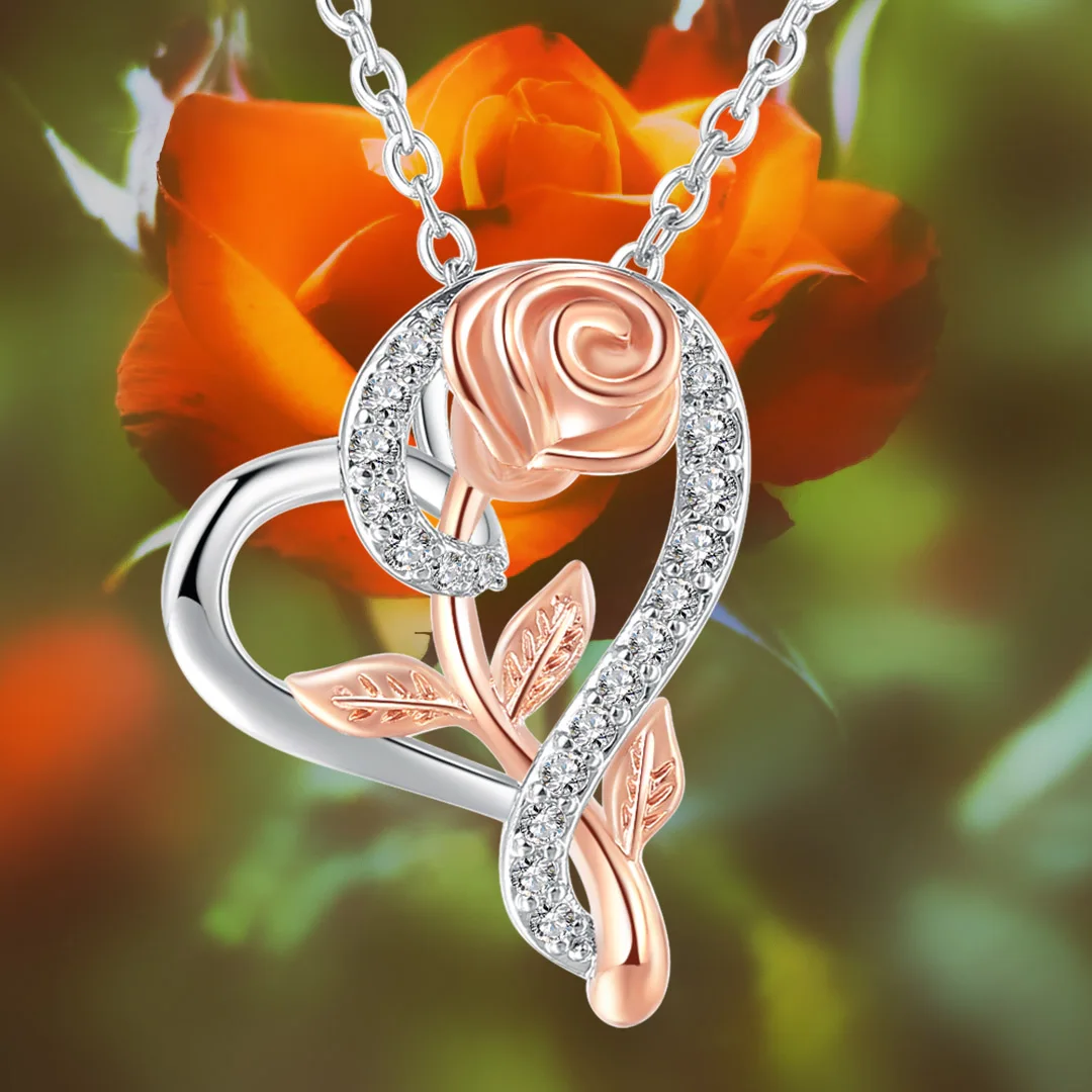 Exquisite romantische Rosen-Anhänger-Halsketten für Damen, eleganter Schmuck für Bankette, Accessoires für Hochzeit und Valentinstag. – Detail 1