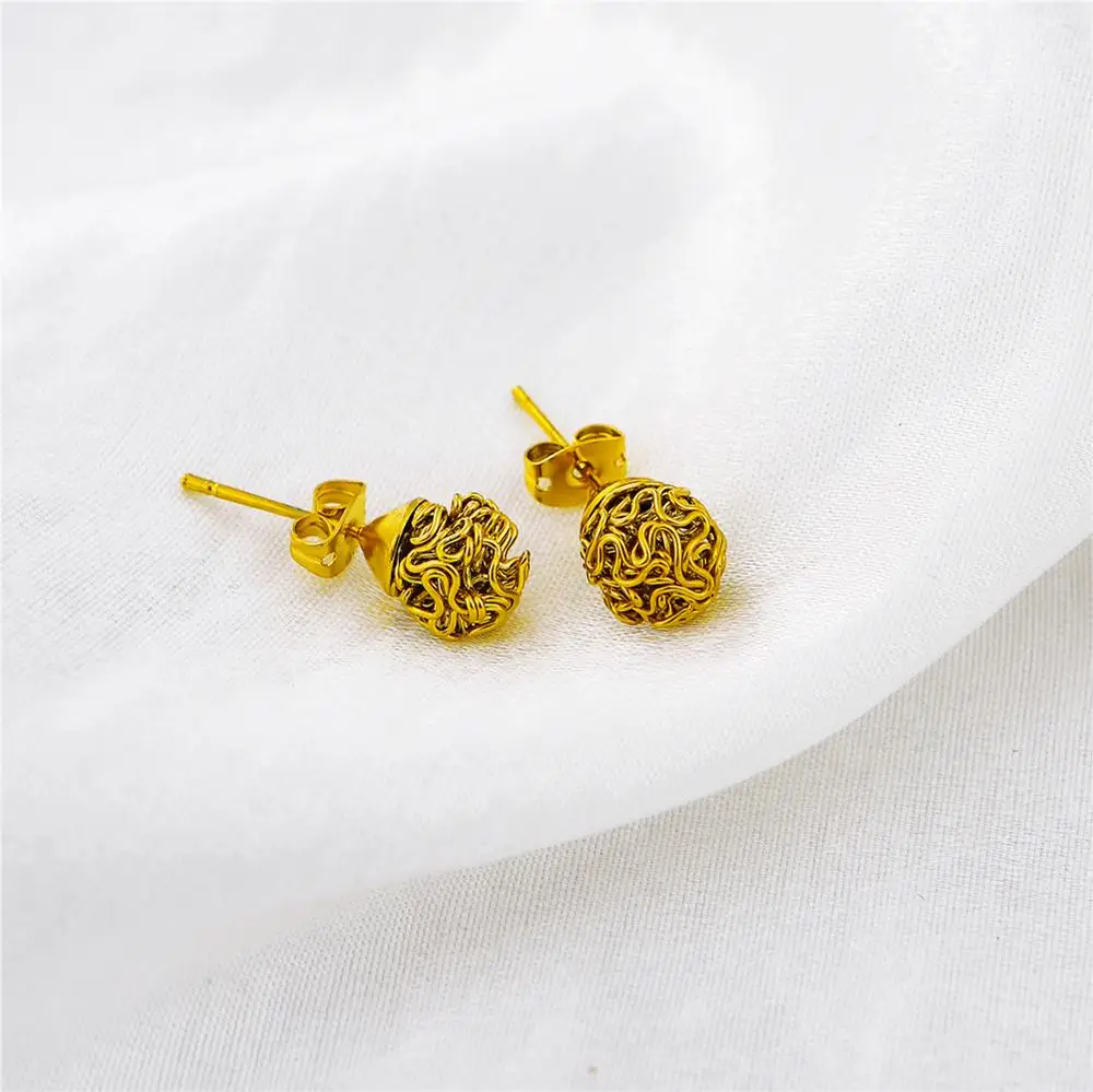 Ethlyn Fashion Twisted Yellow Gold Color Rose Flower Ball Stud Earrings Accessories for girls Women  MY2