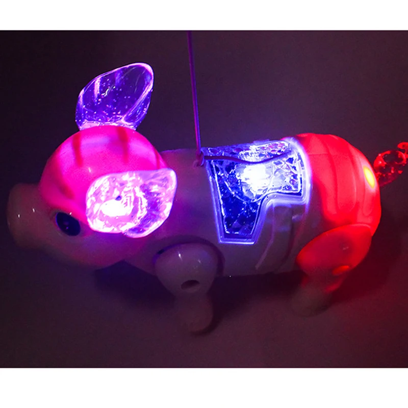 Electric Light Music Walking Pig Toy Luminous Cartoon Pink Pig with Leash for Kids Children Girls