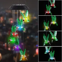 Color Changing Solar Power Wind Chime, Hummingbird, Butterfly, Waterproof, Outdoor Decoration Light for Patio, Yard, Garden