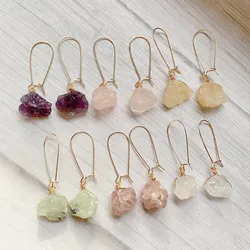 Raw Mineral Stone Rock Crystal Earrings Natural Amethysts Lapis Fluorite Citrines Amazonite Pink Quartz Dangle Earrings Healing