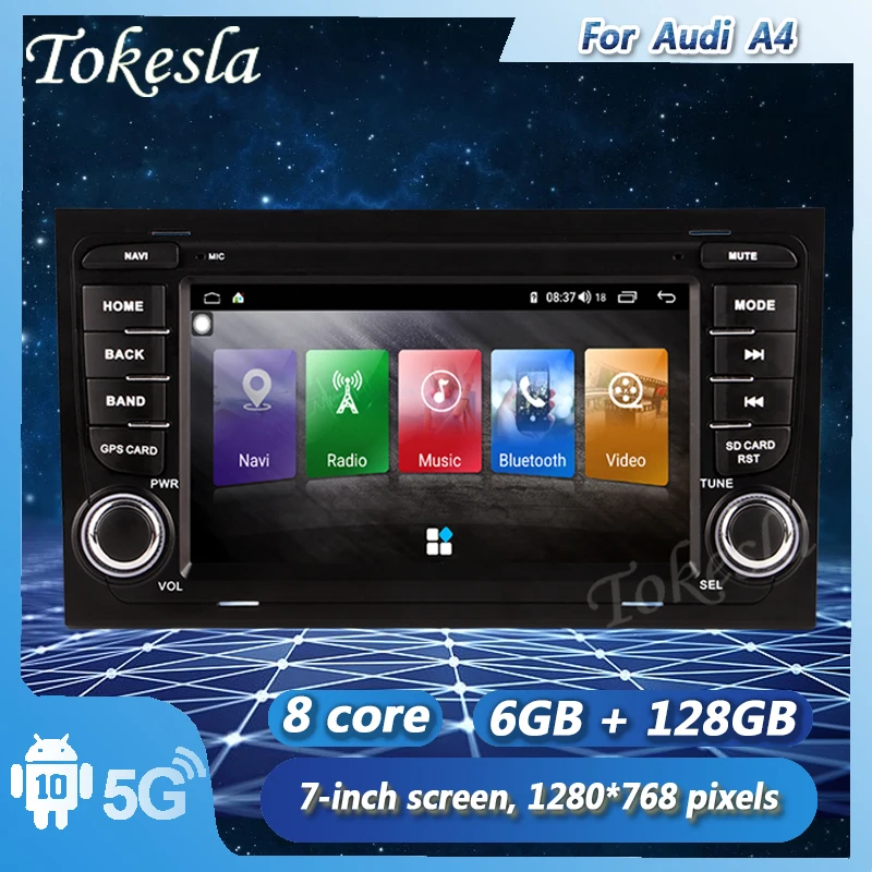 

Tokesla Android11 car radio audio DVD intelligent touch Central Multimedia GPS receiver screen system MP5 for Audi A4 2002-2008