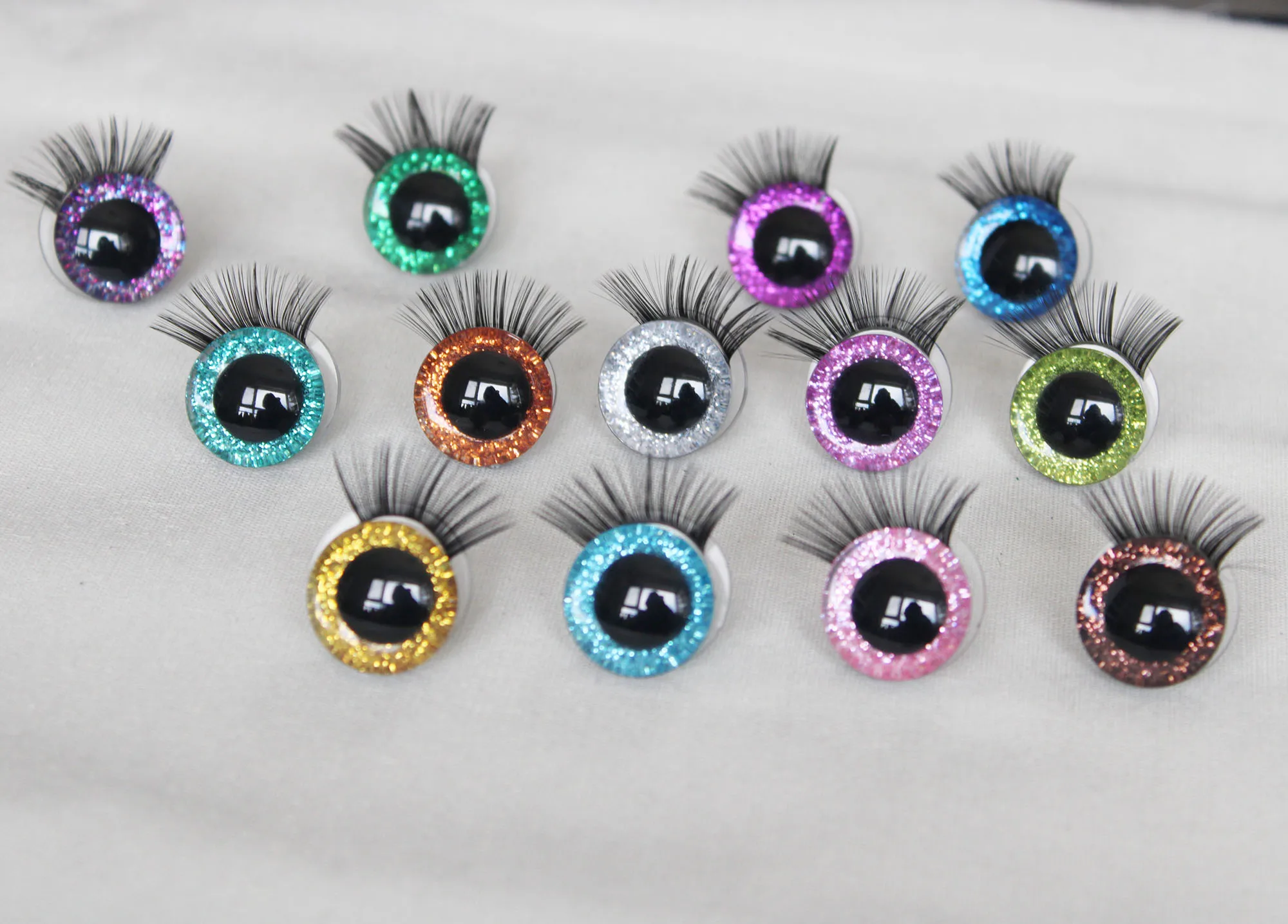 100pcs MASCKASEM Exclusive  new N19-12mm-14-16-20-24mm handmade 3D  glitter toy eyes WITH EYELASH TRAY + washer