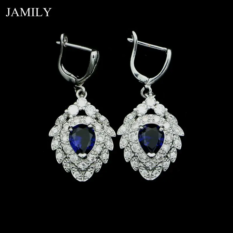 Fashion Bride 925 Sterling Silver Jewelry Blue Cubic Zirconia Stones Strawberry Drop Earrings For Women Wedding Decoration